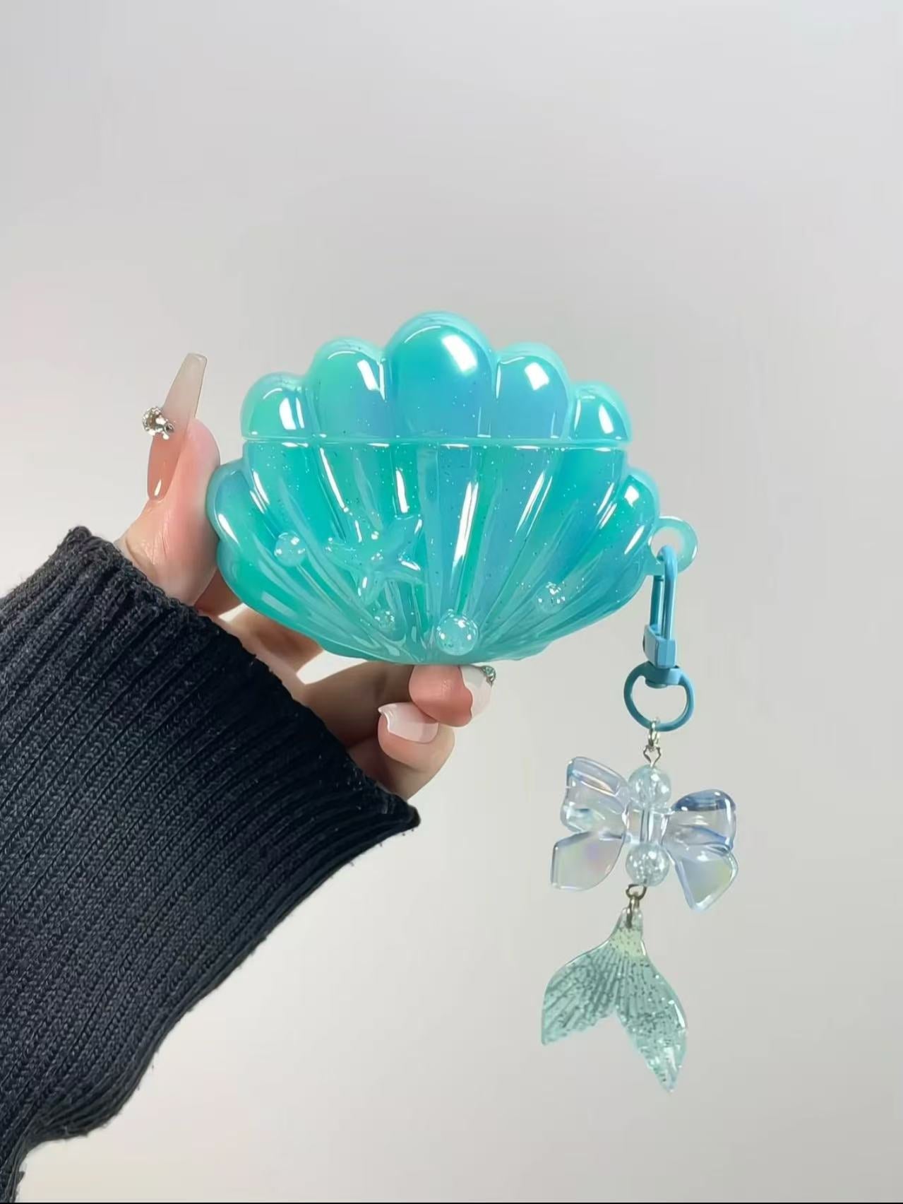 Splatter Ink & Glitter Shell Earphone Case for AirPods (Cyan/Pink)