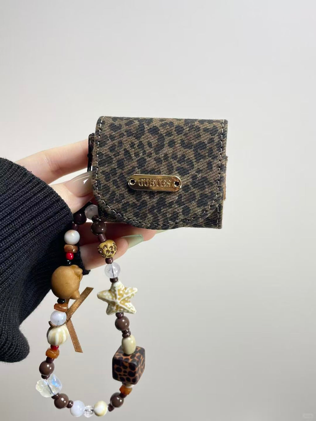 Maillard caramel leopard print flip cover earphone case carrying bag