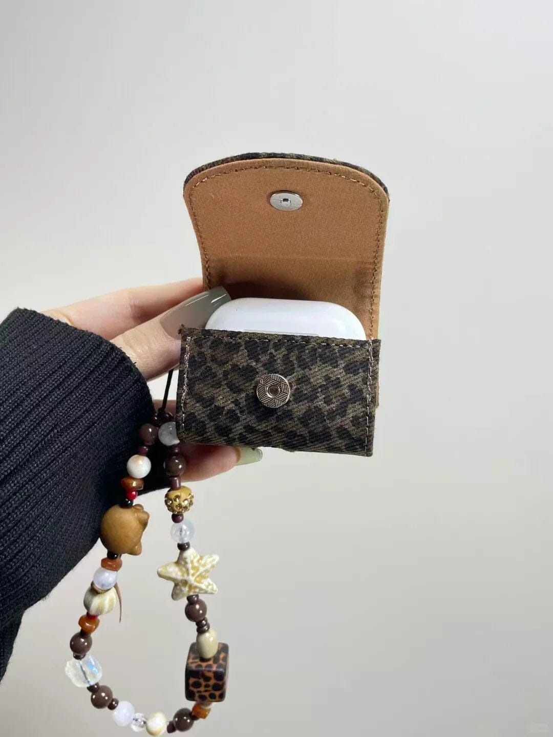 CASE IN CASE Maillard caramel leopard print flip cover earphone case