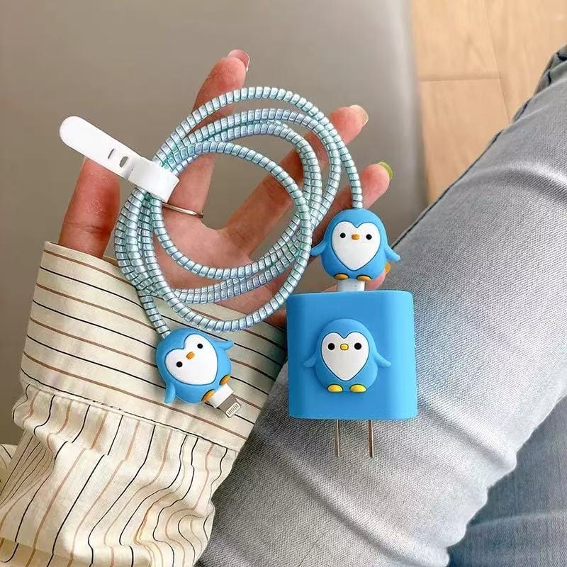 CASE IN CASE TPU cute penguin Australian plug 20W charging cable & charger protective case