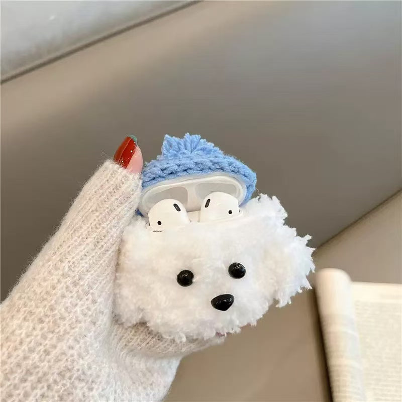 Plush puppy earphone cover case opened